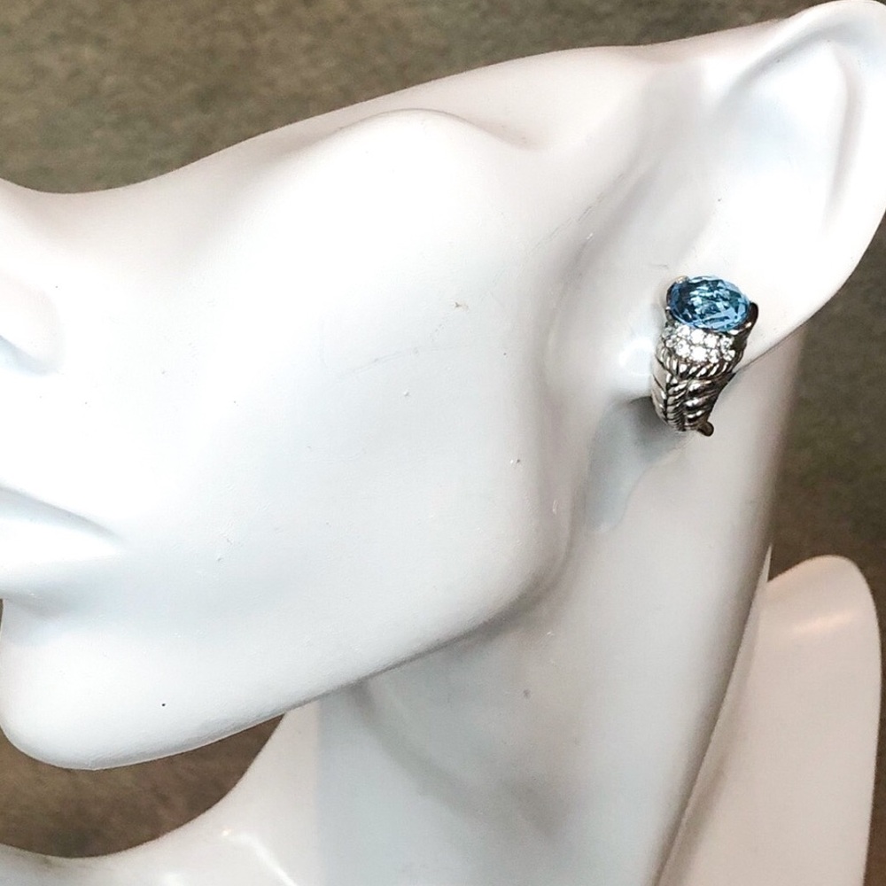 JUDITH RIPKA Blue Topaz, CZ Accent, Sterling Silver Earrings with Omega Clasp